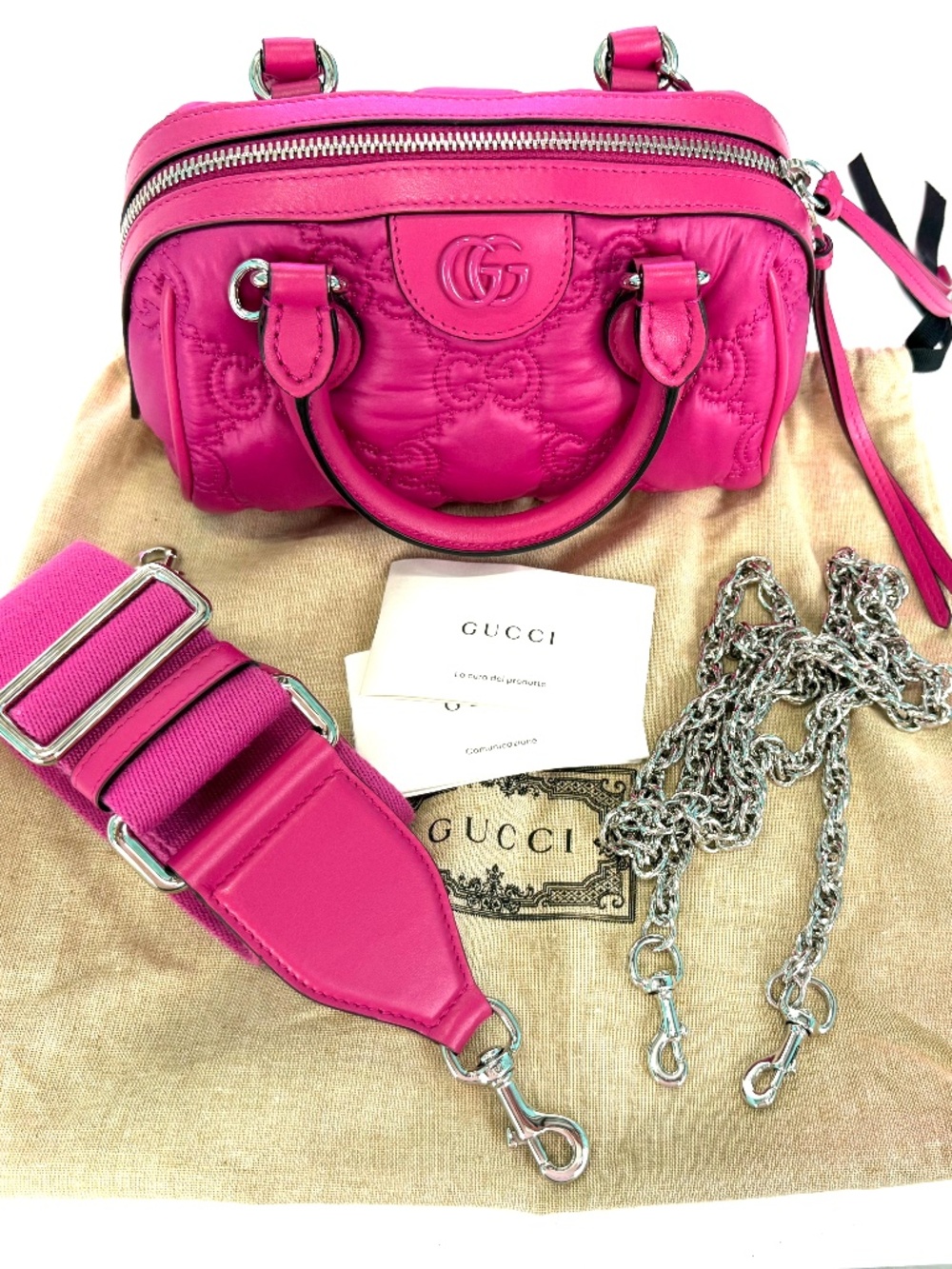 Rare: Gucci Pink GG Matelasse Quilted Bowling Bag NWT Giftable Condition